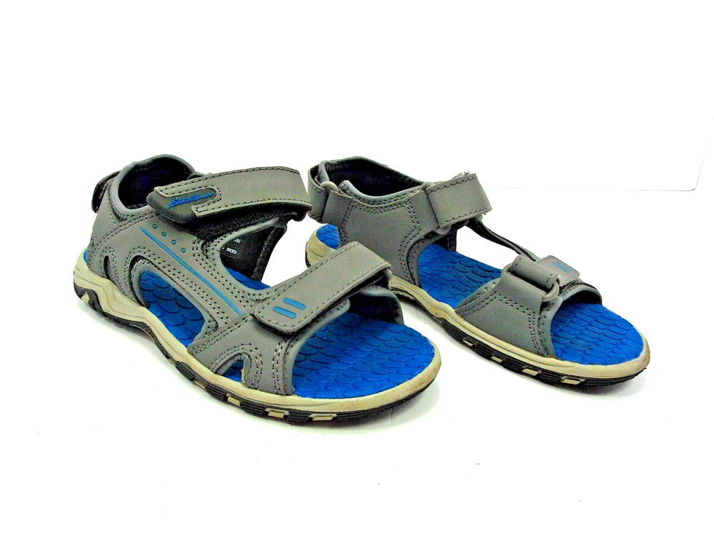Size 1 Boy’s Grey/Blue Eddie Bauer Rocky Easy Closure Slip On Sandal Shoes